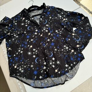 Victoria's Secret celestial print PJ top button up shirt moon stars black witchy
